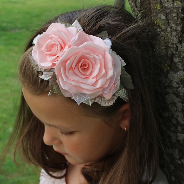 Blush Pink Rose Flower Headband, Wedding Hair Accessory