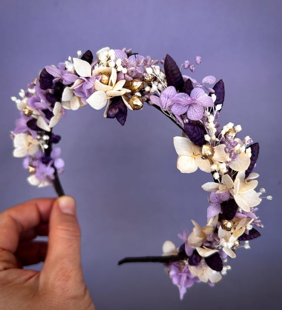 Lavender Purple Cream Dried Flower Headband & Boutonniere 