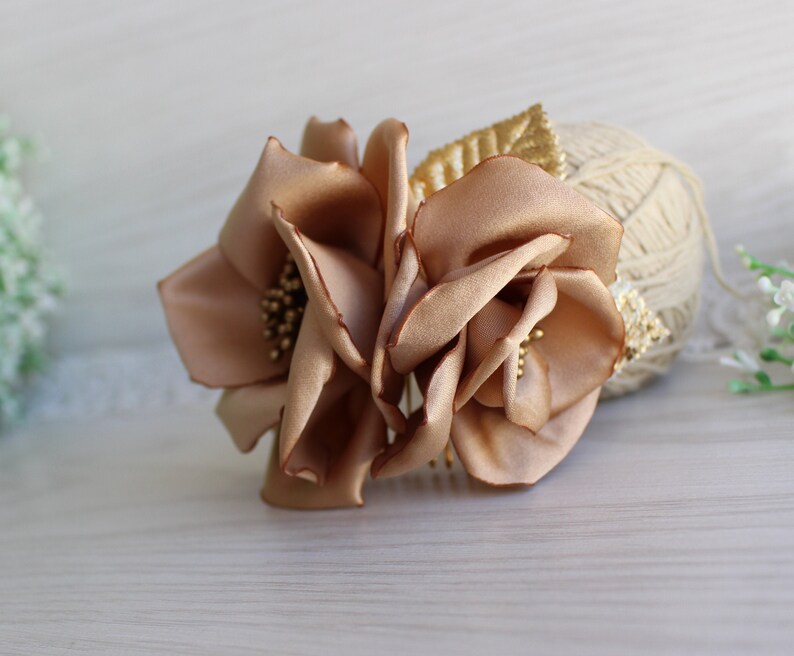 Gold Flower Hair Comb Bridal Headpiece Wedding Hair Comb Girl Woman Flower Hair Comb bridal fascinator Gold roses Hair Comb hair flower prom 