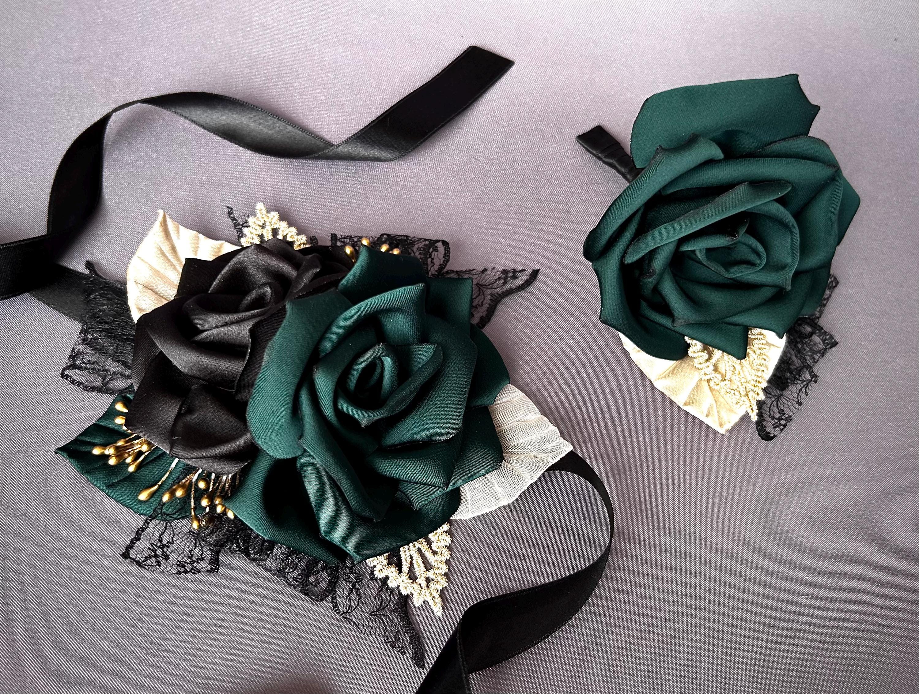 Emerald Green Black Flower Wrist Corsage Boutonniere Set, Prom Wedding  Corsage Homecoming, Bridesmaid Gift - Etsy Israel
