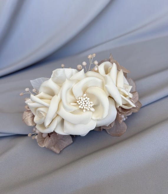 Elegant Ivory Floral Hair Comb Peony Ivory Fabric Flower Hair Comb main image 2