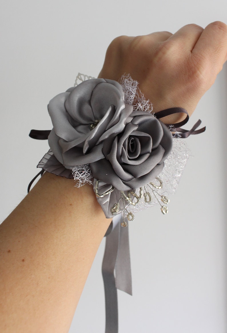 Shades of Grey Flower Wrist Corsage boutonniere Charcoal Grey Etsy