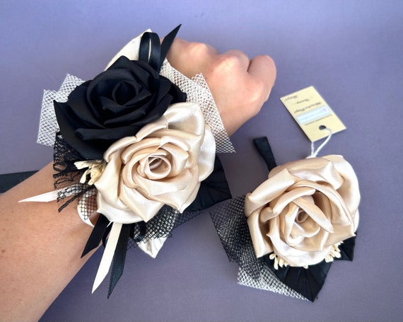 Black Champagne Flower Wrist Corsage or Boutonniere Wedding - Etsy