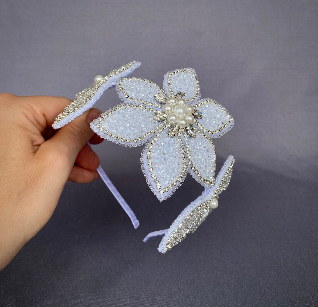 Beaded Flower Headband Crystal Rhinestone Headband Prom Etsy
