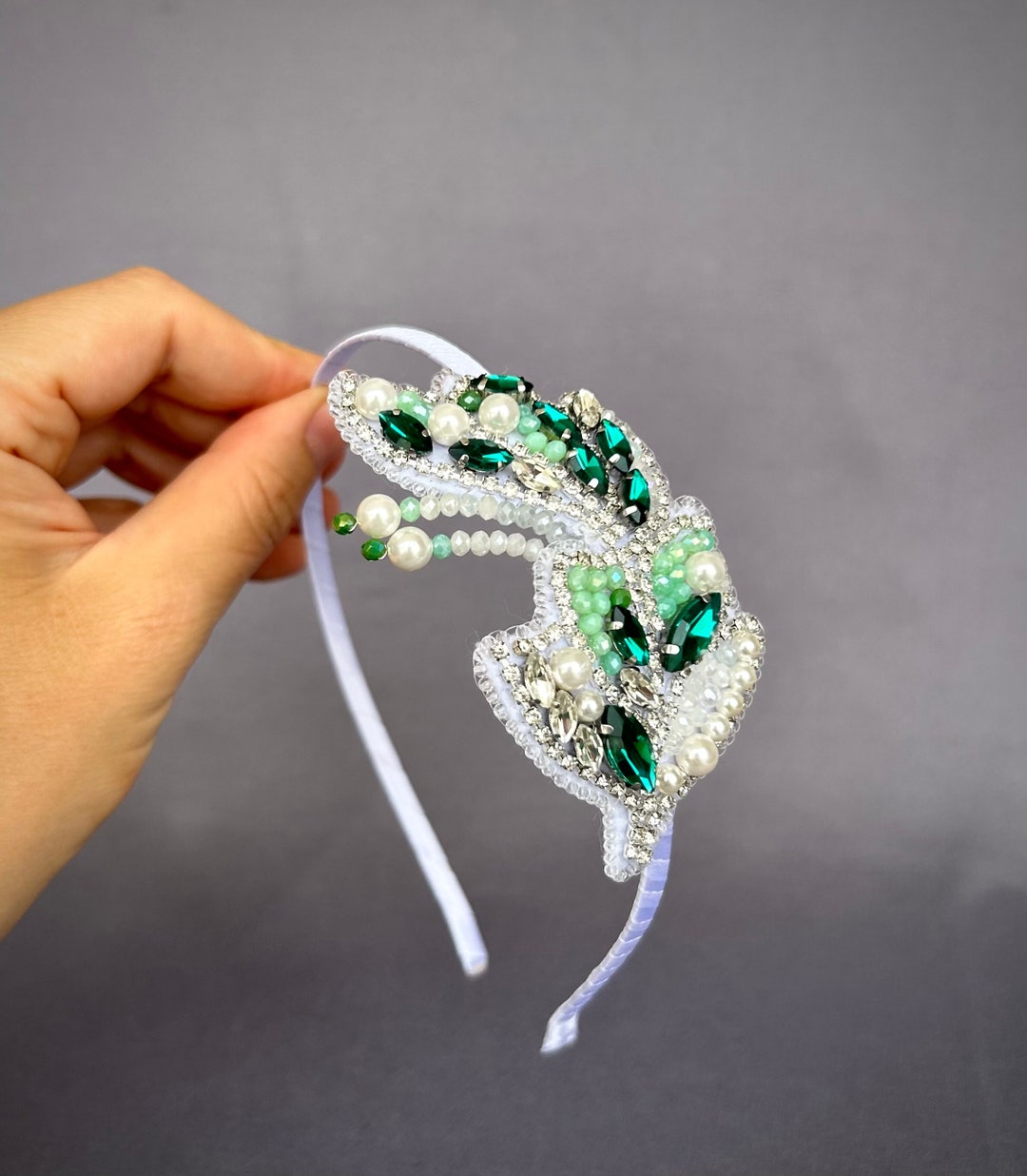 Emerald Swirl Embroidered Headband