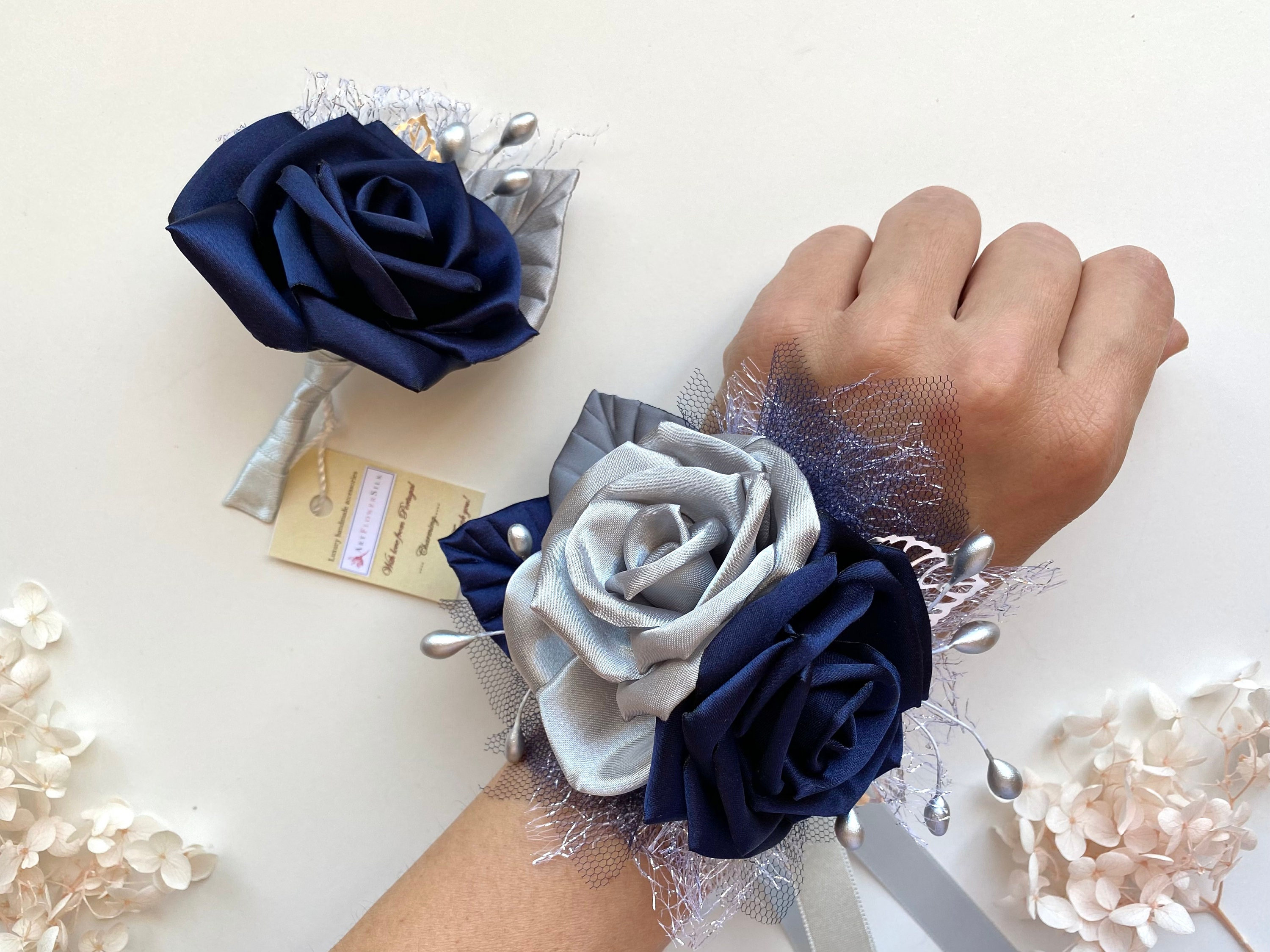 Wedding Corsages, Wrist Corsage, Rustic Wedding Corsage, Blue Rose