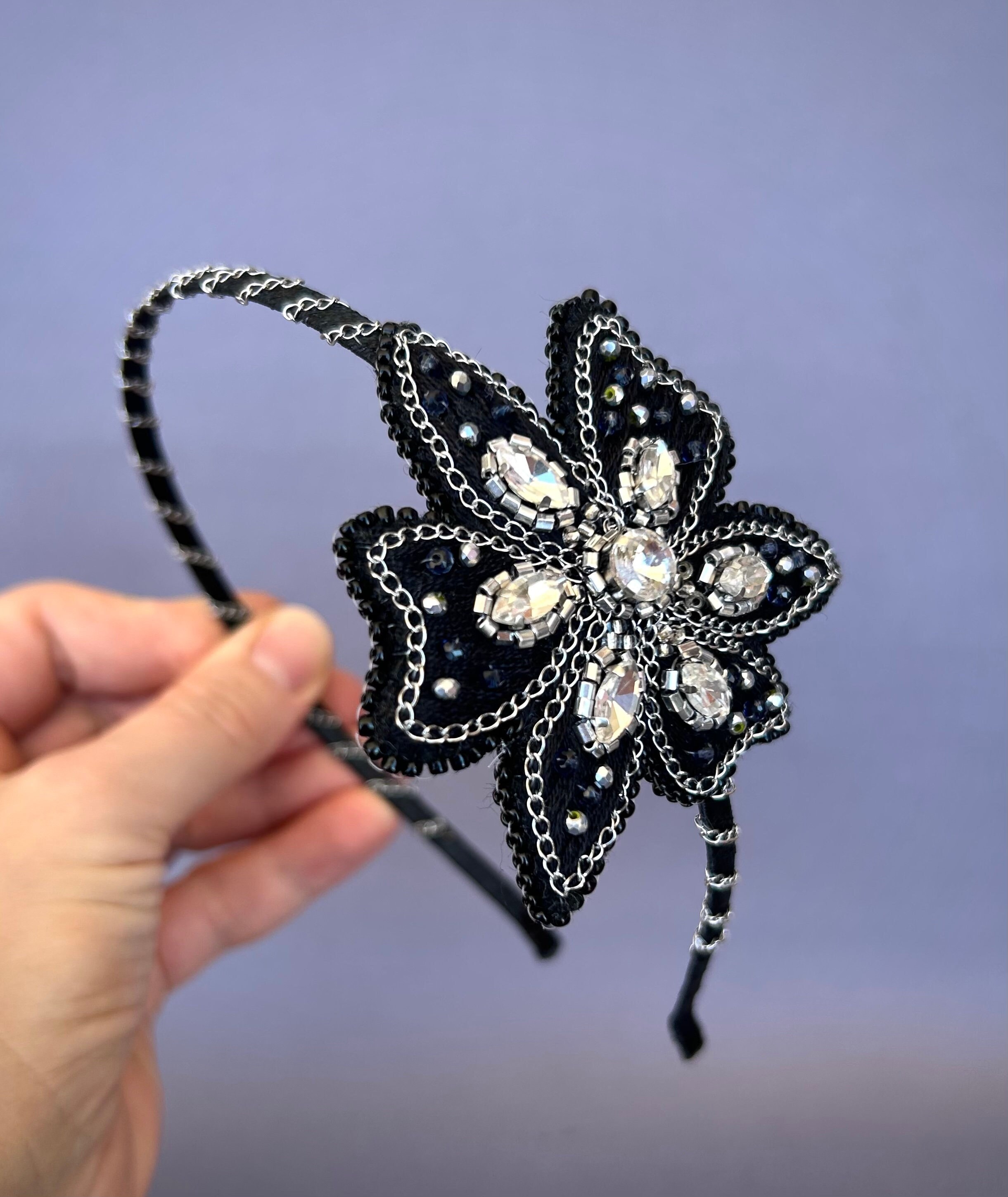 Black Rhinestone Beaded Headband for Women Girls, Sparkling  display picture 1