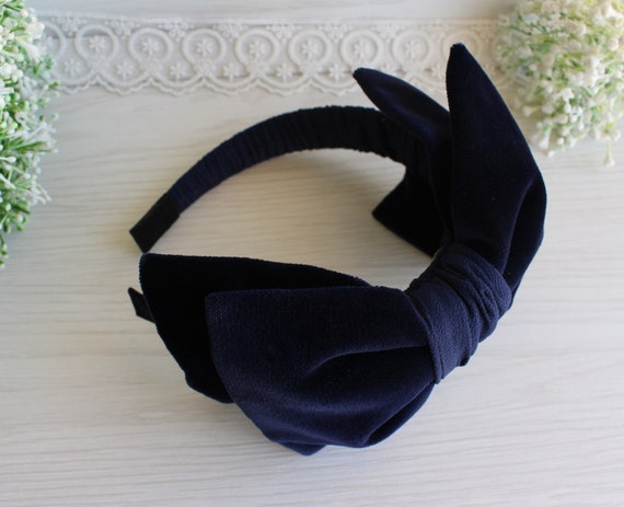 Vintage Blue Bow Headband Velvet Veil Vintage Blue Bow Headband Velvet Veil main image 2