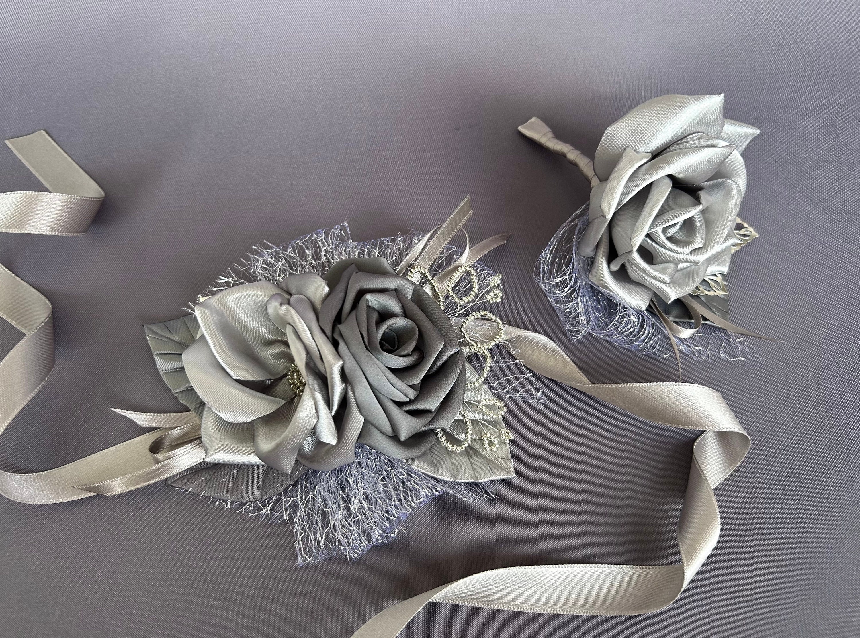 corsage for grey prom dress Dusty Sage Green Boutonniere and Corsage Prom Set Boutonniere and Corsage Set