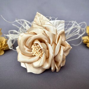 Champagne bridal fascinator Flower Hair Comb veil Feather flower Hair Comb Wedding Headpiece Flower Hair Piece Girl Woman Flower Hair Comb