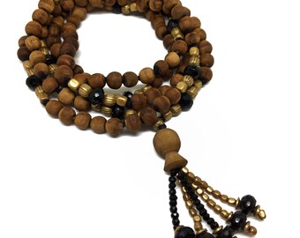 Kala Mala 108 Tulasi Tulsi Black Onyx and brass - Mala Beads, 108 , Yoga Jewellery, yoga jewellery, meditation beads
