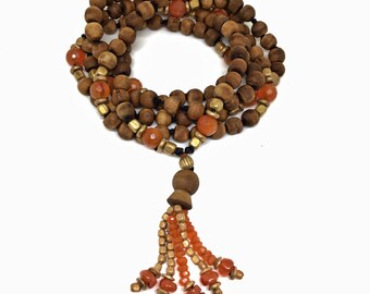 Surya Mala 108 Tulasi Tulsi Carnelian and brass - Mala Beads, 108 , Yoga Jewellery, yoga jewellery, meditation beads