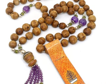 Chameli Mala 54 beads Tulasi Tulsi Amethyst and Peridot- Mala Beads, Yoga Jewellery, yoga jewellery, meditation beads