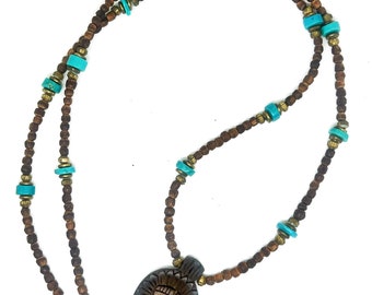 Charana long Tulasi with Footsteps pendant and Turquoise