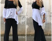 Cold Shoulder Tunic Paradox Off Shoulder Blouse Design Long Sleeve Top Oversize Tunic Black Shirt PB0504