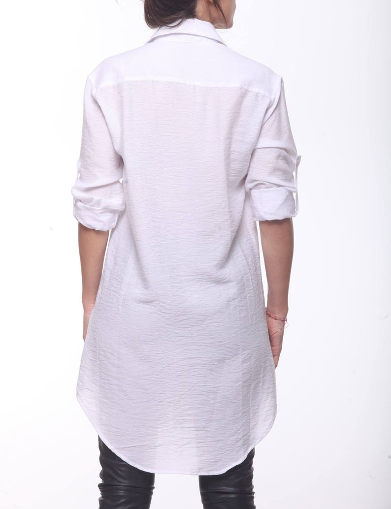 White Loose Shirt Paradox Asymmetric shirt Long Sleeves Party Tunic Spring Top Hand Painted Shirt Plus Size Tunic PB0111