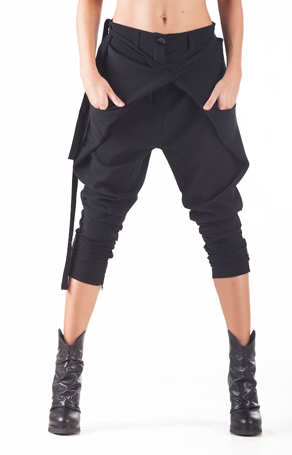 Black Capri Pants / Paradox / Ladies Harem Pants / Asymmetric | Etsy