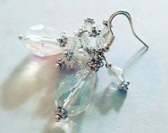 Cluster earrings silver and crystal