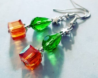 Crystal earrings Christmas tree green and topaz