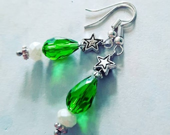 Green crystal earrings Christmas tree