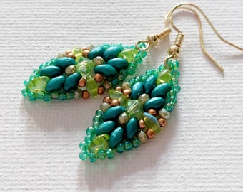 Unique woven earrings with Czech crystal