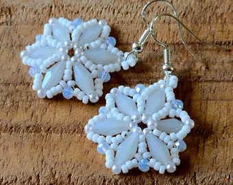 earrings oil turquoise crystal seedbeads and pearl of aquamarine