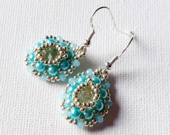 Baroque earrings with pearls and blue crystal.