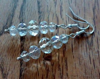Long earrings in Tibetan silver and clear crystal with vintage lampwork