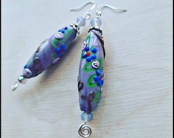 Lampwork earrings lilac and crystal