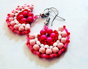 fan earrings pink and red unique handemade earrings