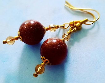 goldstone earrings handmade beautifull earrings made of goldstone and crystals