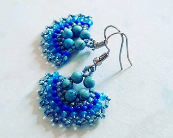 Fan earrings turquoise and crystal