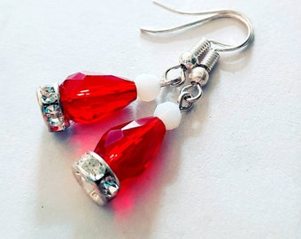 Clear red crystal earrings Santa hat with rhinestones