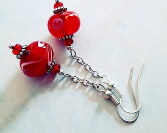 Lampwork earrings with sterling silver jasseron.