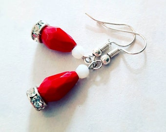 Red crystal earrings Santa hat with rhinestones