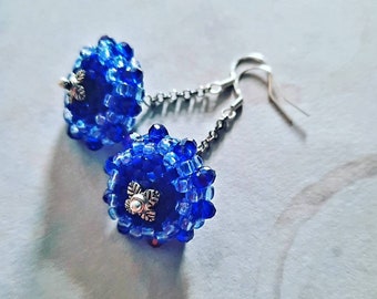 Unique earrings royal blue turquoise and vintage faceted crystal