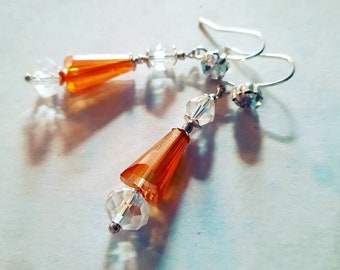 Long sterling silver earrings with swarovski crystals