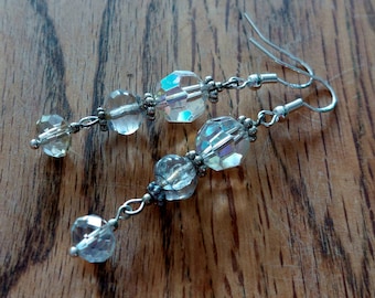 Long earrings in Tibetan silver and clear crystal with vintage lampwork