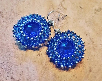 Clear blue rivoli earrings