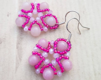 Boucles d'oreilles rose fuchsia et quartz rose