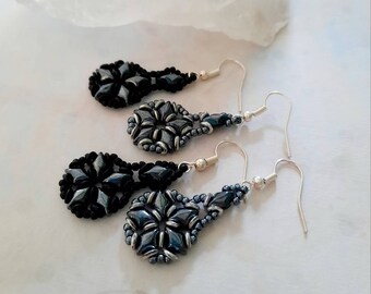 antracite and hematite and antracite and matte black earrings with sterling silver earwires