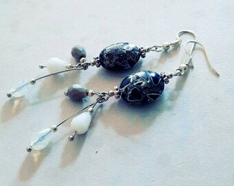 Cluster earrings sea sediment jasper gray black