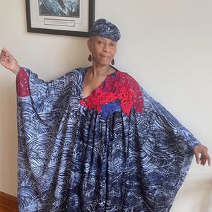 Lace Trim Indigo Boubou