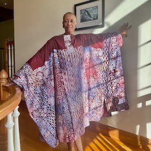 Blue and Maroon Slit Hem Boubou