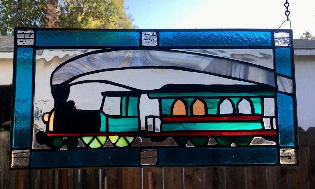 Handcrafted Stained Glass Train Panel: Whimsical Window Art (8" X 16 ...