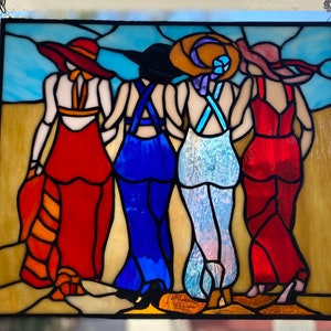 Girlfriends stained glass panel-Approx 17” x 15” Frame & Hangers incl- 172 pcs. Pattern by Kat Scarlett Patrick- Free Shipping