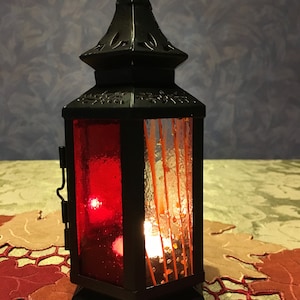 Lantern-Stained Glass Custom- 4 1/2&quot; x 8&quot; Tea candle included FREE SHIPPING