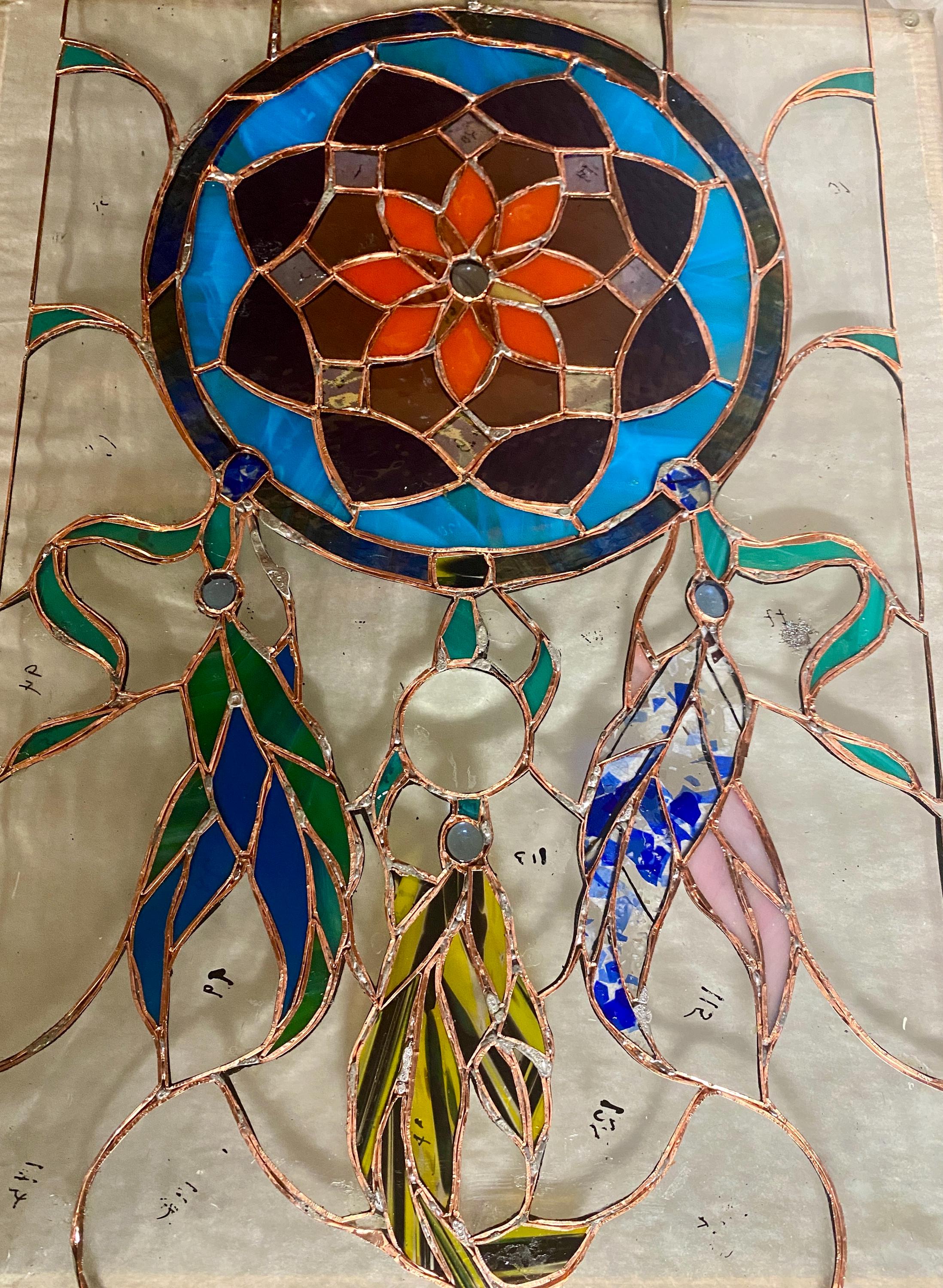 Stained Glass Dreamcatcher Panel: Handmade Window Hanging (14