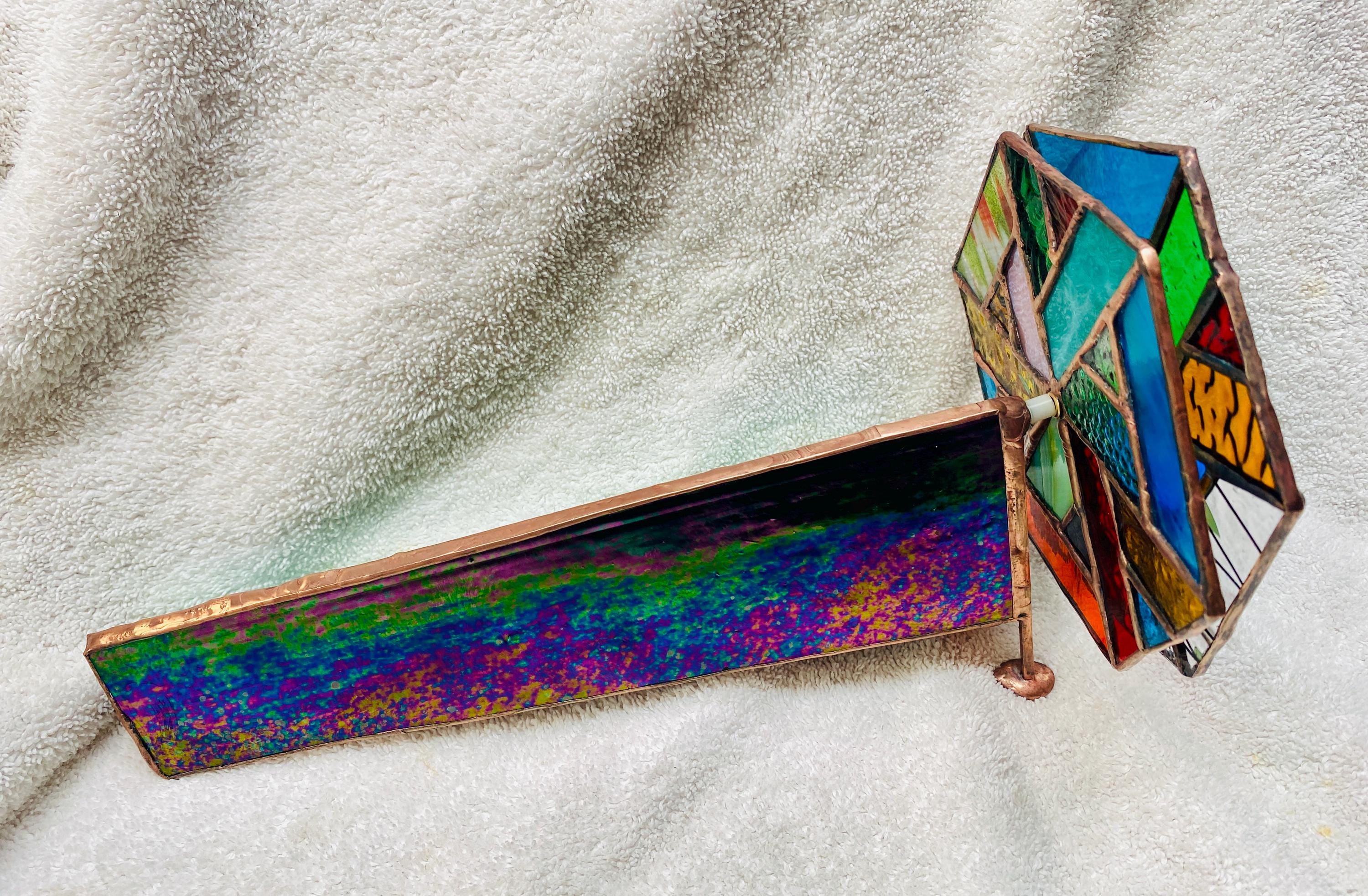 Handcrafted Stained Glass Kaleidoscope: Black Iridescent, 12