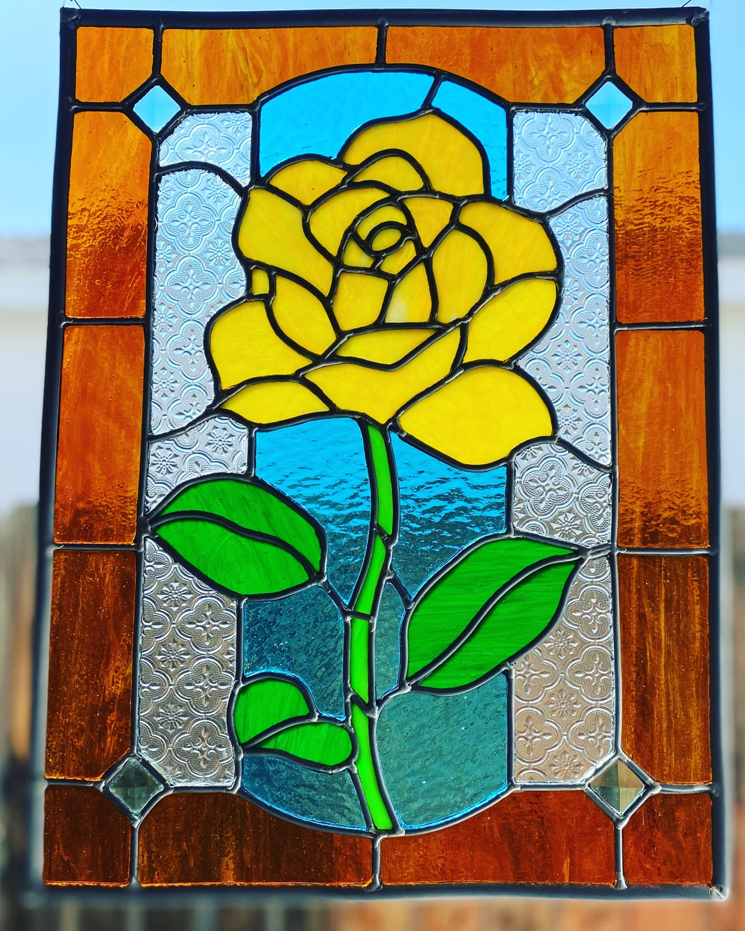 Yellow Rose Stained Glass Leaded Panel Approx 15 X - Etsy
